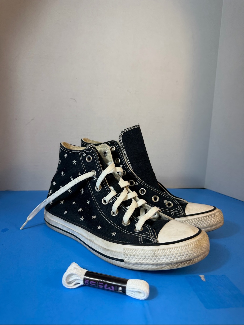 Converse Black High-Top Kids Sneakers with White Star Print